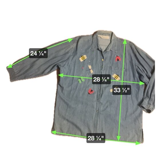 MILI DESIGNS DENIM BUTTON DOWN SHIRT TOP SIZE 1X STITCHED Bees Bugs,, - Picture 14 of 16